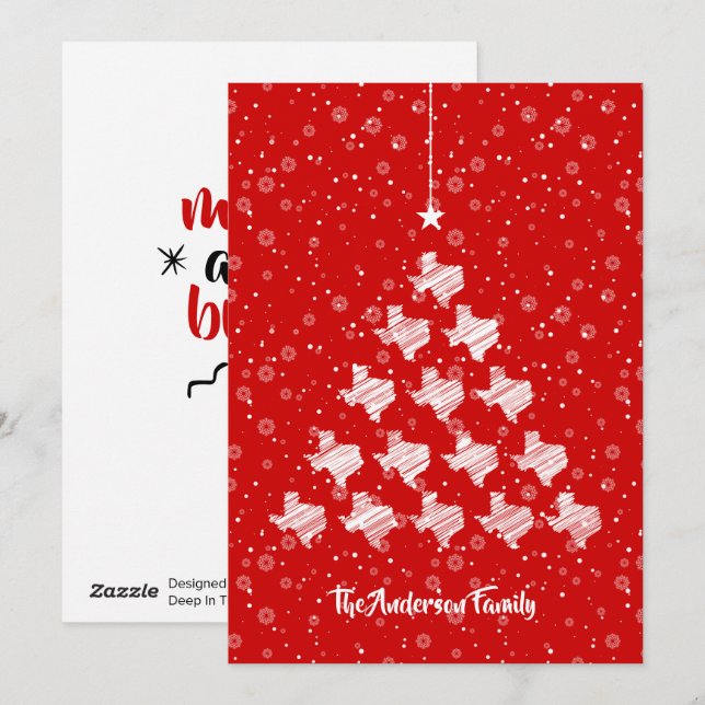 Cartes Pour Fêtes Annuelles Arbre de Noël du Texas sgriffé sur rouge (Devant / Derrière)