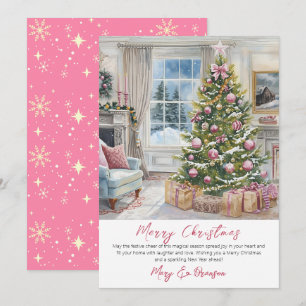 Cartes Pour Fêtes Annuelles Arbre de Noël Écriture Élégante Non Photo Aquarell