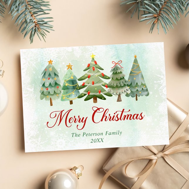 Cartes Pour Fêtes Annuelles Arbre de Noël élégant à l'aquarelle Joyeux Noël (Créateur téléchargé)