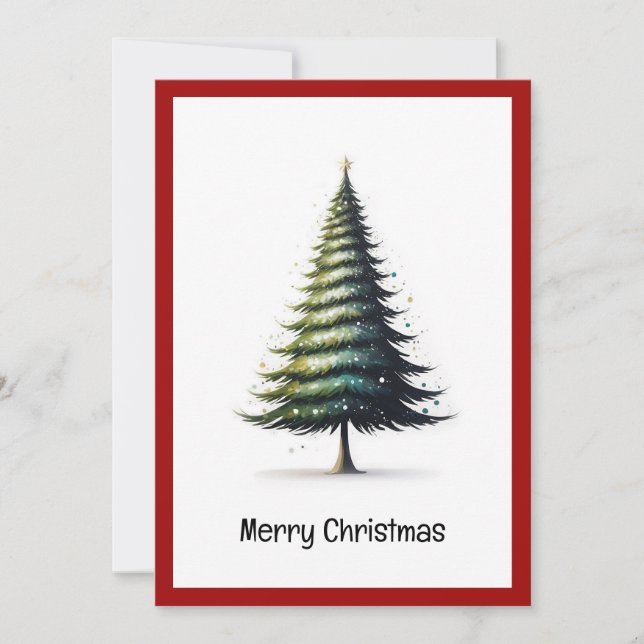 Cartes Pour Fêtes Annuelles Arbre de Noël élégant aquarelle non photo (Devant)