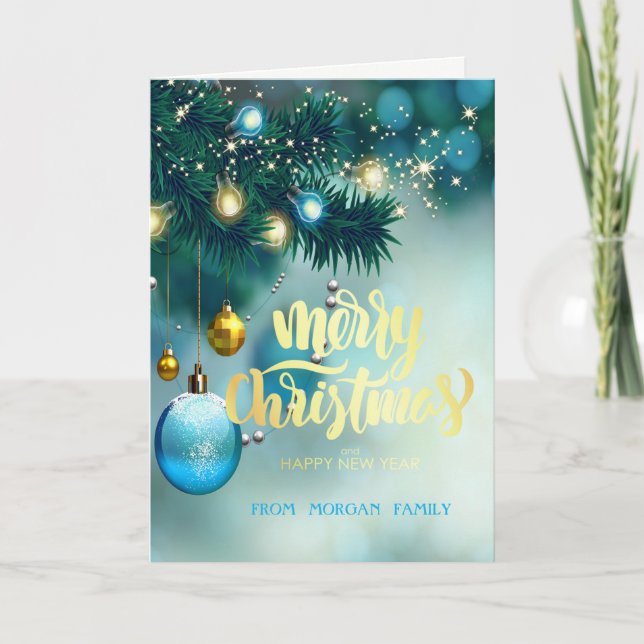 Cartes Pour Fêtes Annuelles Arbre de Noël élégant, Boules, Étoiles (Devant)