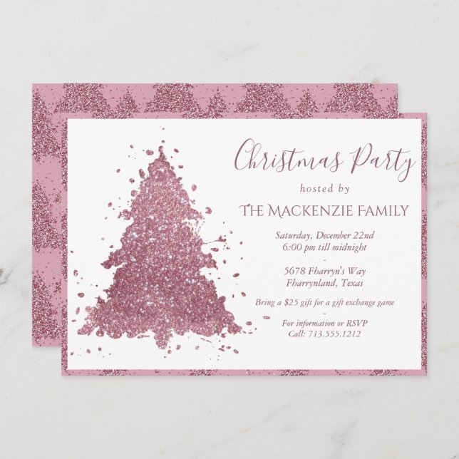 Cartes Pour Fêtes Annuelles Arbre de Noël élégant | Dusty Mauve Pink Party (Devant / Derrière)