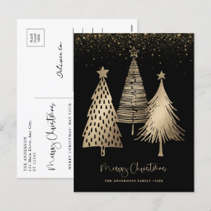 Cartes Pour Fêtes Annuelles Arbre de Noël élégant en or paillettes neige