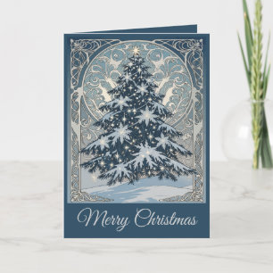Cartes Pour Fêtes Annuelles Arbre de Noël élégant Flocons de neige et Étoiles
