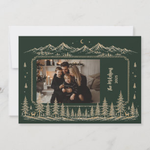 Cartes Pour Fêtes Annuelles Arbre de Noël élégant forêt dorée