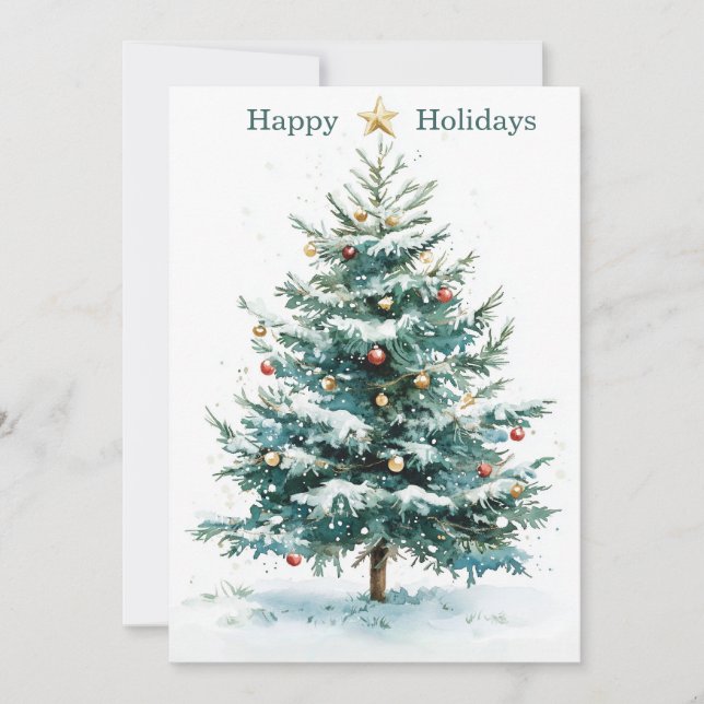 Cartes Pour Fêtes Annuelles Arbre de Noël élégant simple aquarelle personnalis (Devant)
