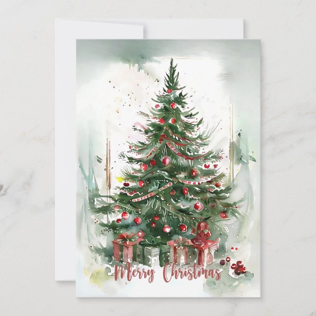 Cartes Pour Fêtes Annuelles Arbre de Noël en aquarelle de luxe (Devant)