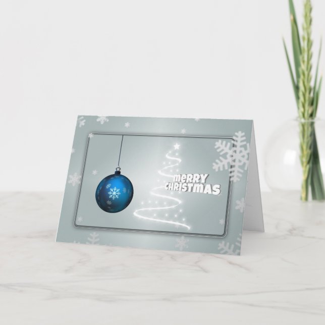 Cartes Pour Fêtes Annuelles Arbre de Noël en argent et bleu avec balle (Devant)