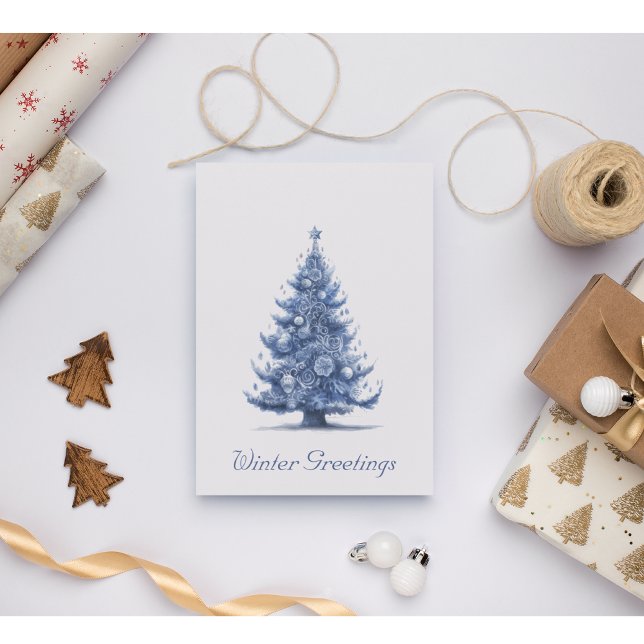 Cartes Pour Fêtes Annuelles Arbre de Noël en bleu Delft (Créateur téléchargé)