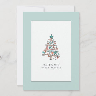 Cartes Pour Fêtes Annuelles Arbre de Noël en bois flotté de plage familiale No