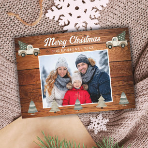 Cartes Pour Fêtes Annuelles Arbre de Noël en bois vintage sur camion Photo fam