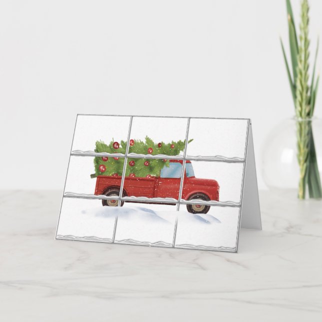 Cartes Pour Fêtes Annuelles Arbre de Noël en Camion Rouge (Devant)