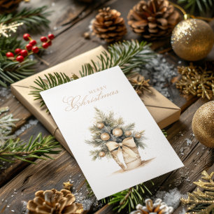 Cartes Pour Fêtes Annuelles Arbre de Noël en or beige Aquarelle Photo personna