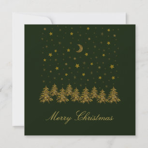 Cartes Pour Fêtes Annuelles Arbre de Noël en or brillant, lune, étoiles sur ve