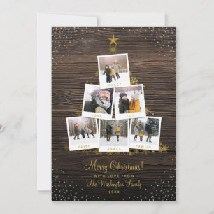 Cartes Pour Fêtes Annuelles Arbre de Noël en or de neige et de bois 6 Photo Co