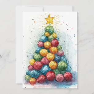 Cartes Pour Fêtes Annuelles Arbre de Noël en pelote de laine Aquarelle de tric
