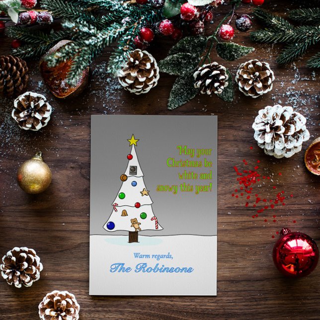 Cartes Pour Fêtes Annuelles Arbre de Noël enneigé dessiné à la main (Créateur téléchargé)