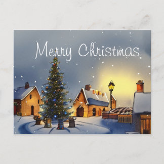 Cartes Pour Fêtes Annuelles Arbre de Noël entouré de Maisons du Village