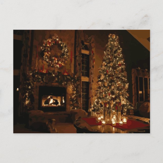 Cartes Pour Fêtes Annuelles Arbre de Noël et buissons devant le centre commerc (Devant)