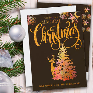 Cartes Pour Fêtes Annuelles Arbre de Noël et cerf magiques or et bronze