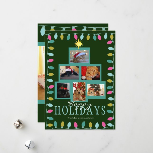 Cartes Pour Fêtes Annuelles Arbre de Noël et lumière photo (Devant/Arrière en situation)