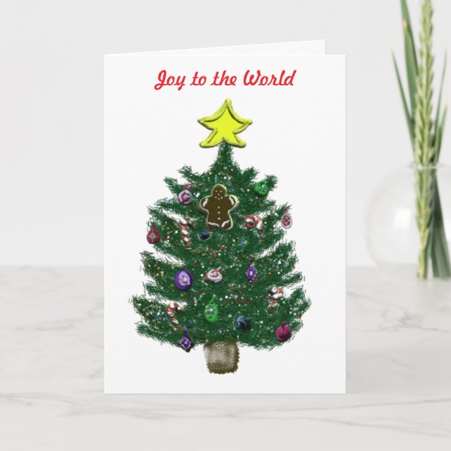 Cartes Pour Fêtes Annuelles Arbre de Noël et pain d'épices étoilé jaune (Devant)