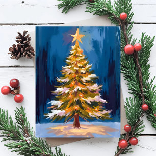 Cartes Pour Fêtes Annuelles Arbre de Noël Étoile Brillante Aquarelle