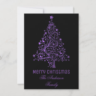Cartes Pour Fêtes Annuelles Arbre de Noël étoilé noir pourpre apparence métall