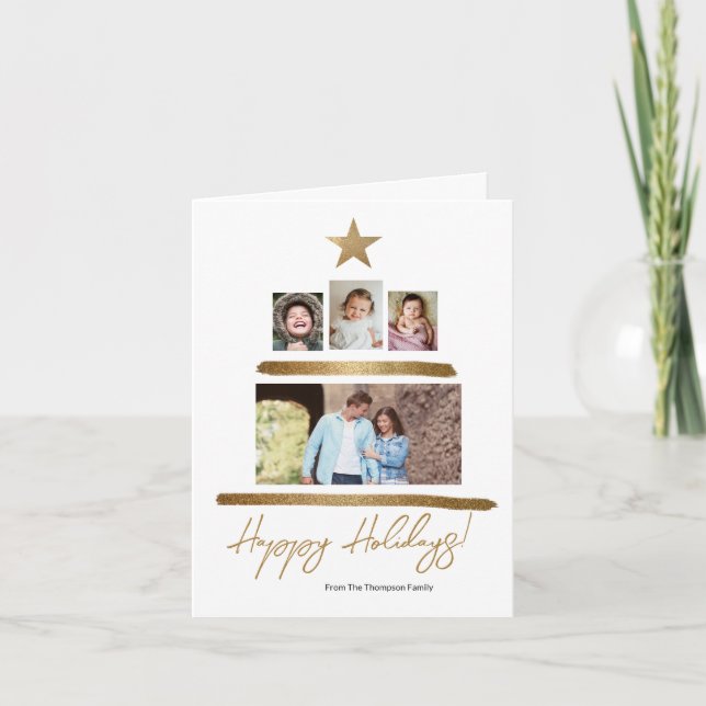 Cartes Pour Fêtes Annuelles Arbre de Noël familial Design 4 photos Collage (Devant)