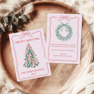 Cartes Pour Fêtes Annuelles Arbre de Noël familial dessiné à la main et person