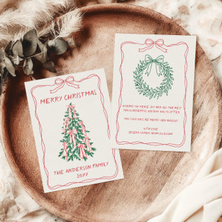 Cartes Pour Fêtes Annuelles Arbre de Noël familial dessiné à la main et person