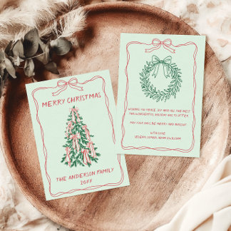 Cartes Pour Fêtes Annuelles Arbre de Noël familial dessiné à la main personnal