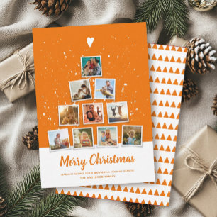 Cartes Pour Fêtes Annuelles Arbre de Noël Famille Moderne Photo Collage Orange