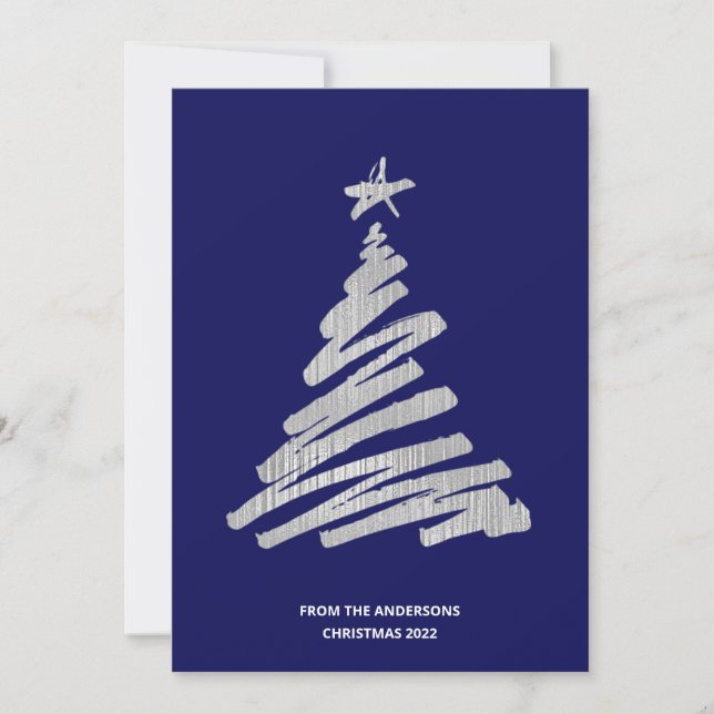 Cartes Pour Fêtes Annuelles Arbre de Noël Faux Argent huile et bleu (Devant)