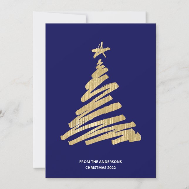 Cartes Pour Fêtes Annuelles Arbre de Noël Faux Gold Foil et Bleu (Devant)