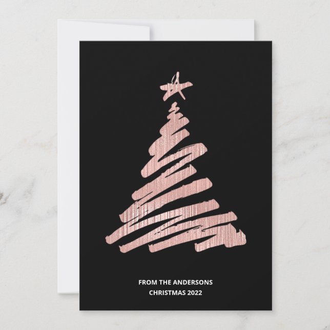 Cartes Pour Fêtes Annuelles Arbre de Noël Faux Rose Gold Foil et noir (Devant)