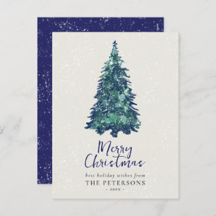 Cartes Pour Fêtes Annuelles Arbre de Noël Festif Moderne Snowy Blue