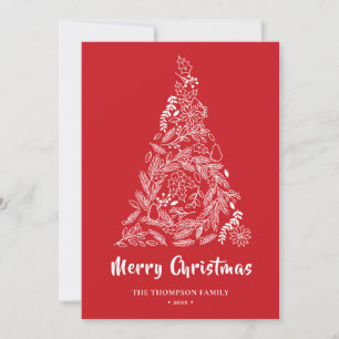 Cartes Pour Fêtes Annuelles Arbre de Noël Floral   Poinsettia Pine Bough Rouge