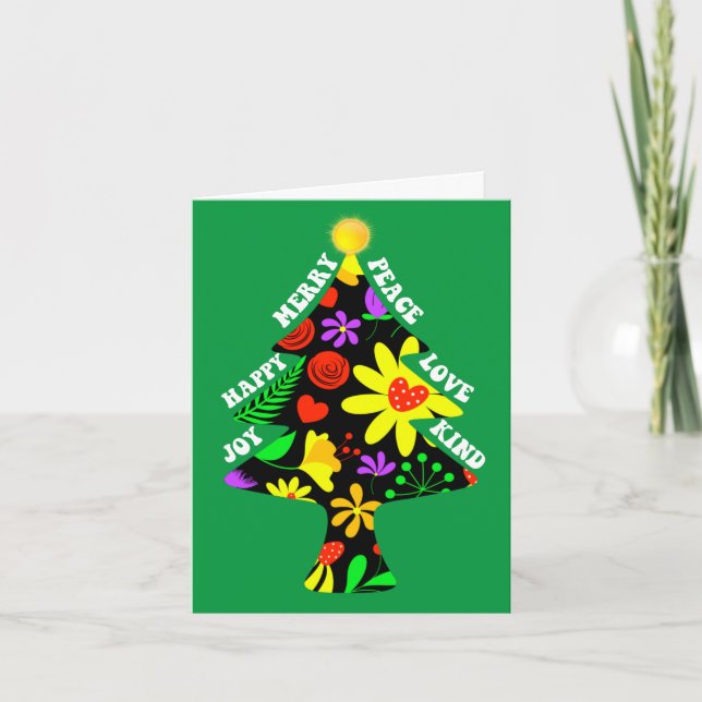 Cartes Pour Fêtes Annuelles Arbre de Noël Floral Rétro (Devant)