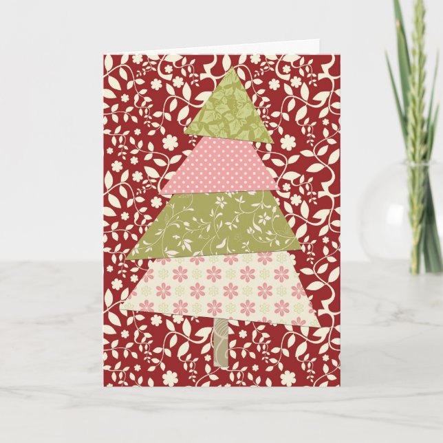 Cartes Pour Fêtes Annuelles Arbre de Noël Floral Rouge et Crème (Devant)