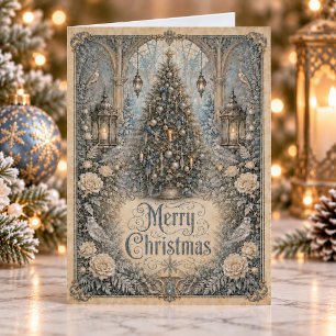 Cartes Pour Fêtes Annuelles Arbre de Noël Floral Vintage Victorien