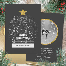 Cartes Pour Fêtes Annuelles Arbre de Noël Géométrique Moderne Or Charbon