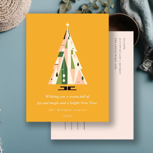 Cartes Pour Fêtes Annuelles Arbre de Noël Géométrique Rétro Blush Mustard Vert