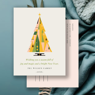 Cartes Pour Fêtes Annuelles Arbre de Noël Géométrique Rétro Blush Mustard Vert