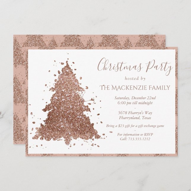 Cartes Pour Fêtes Annuelles Arbre de Noël | Glam Rose Gold Party (Devant / Derrière)