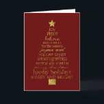 Cartes Pour Fêtes Annuelles Arbre de Noël Gold<br><div class="desc">Arbre de Noël d'or fait de voeux et de mots comme la joie,  la paix,  c'est la saison,  joyeux noel,  joyeux et lumineux,  vacances joyeuses,  joyeux Noël,  Bonnes Fêtes,  croire et la paix sur la terre en rouge</div>