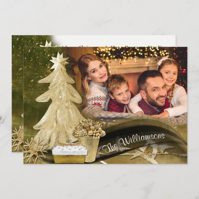 Cartes Pour Fêtes Annuelles Arbre de Noël Gold Lace (Devant / Derrière)