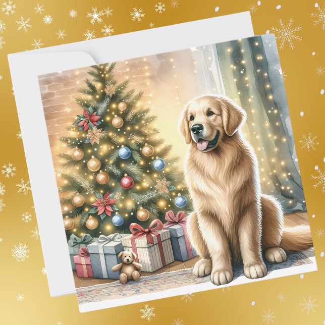 Cartes Pour Fêtes Annuelles Arbre de Noël Golden Retriever (Créateur téléchargé)