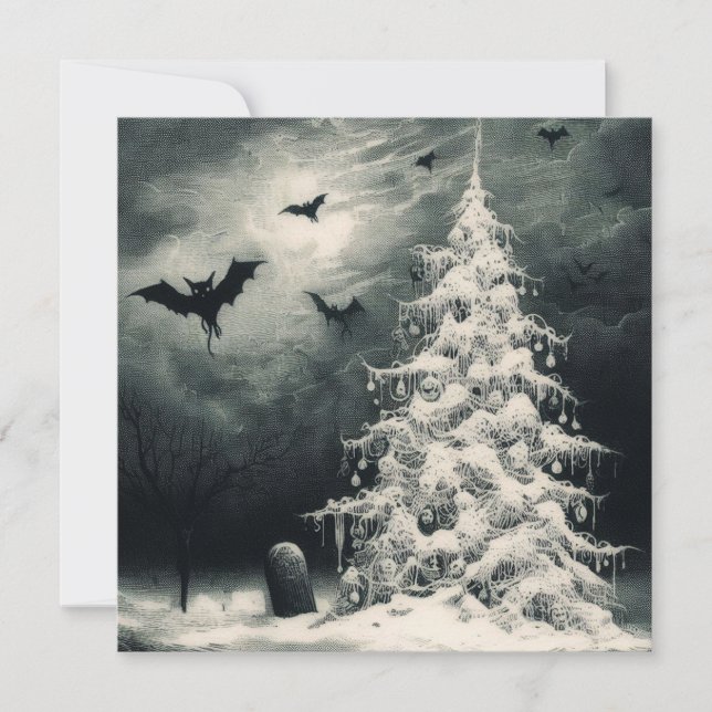Cartes Pour Fêtes Annuelles Arbre de Noël gothique avec chauves-souris effraya (Devant)