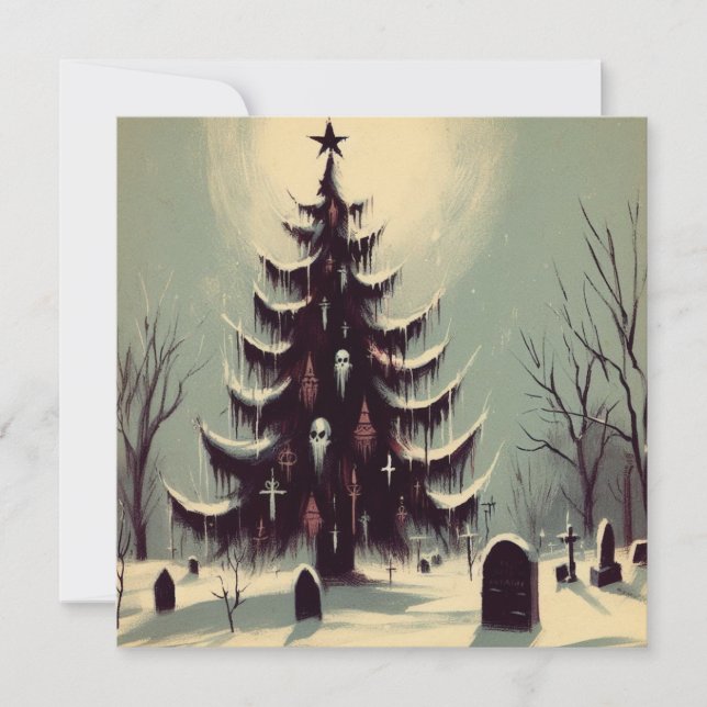 Cartes Pour Fêtes Annuelles Arbre de Noël gothique avec horreur de cimetière (Devant)